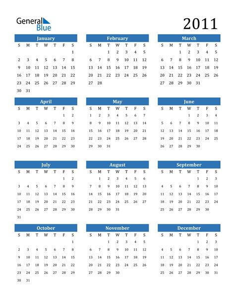Printable 2011 Calendar (PDF) .